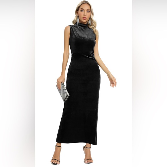 Capuffy  Velvet Maxi Dress Sexy Split Ruched Bodycon Dress Velvet Open Back Sz S - Picture 3 of 15